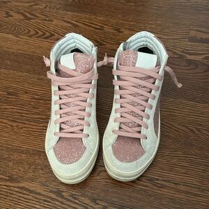 NWT P448 pink glittered high top sneakers with zipper closure
